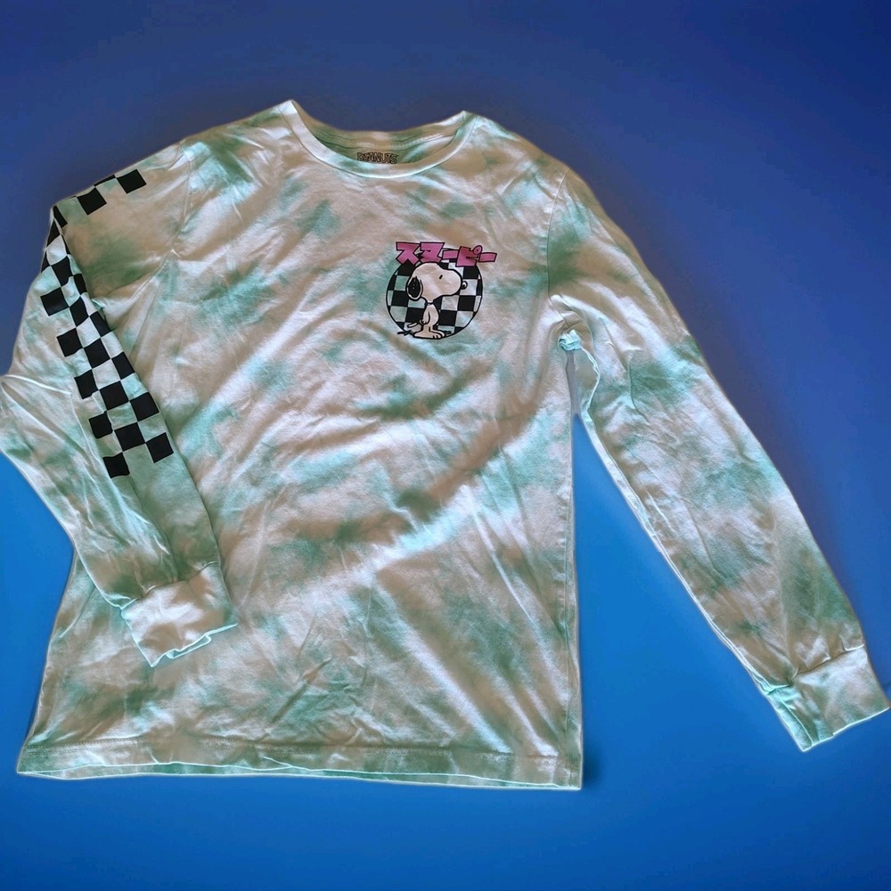 Peanuts Men's Medium Blue &‎ White Tie Dye Long Sleeve Snoopy Shirt